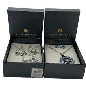 Crimzonrose Necklace Earrings Jewelry Set In Box Lot of Two Silver Tone Boho New